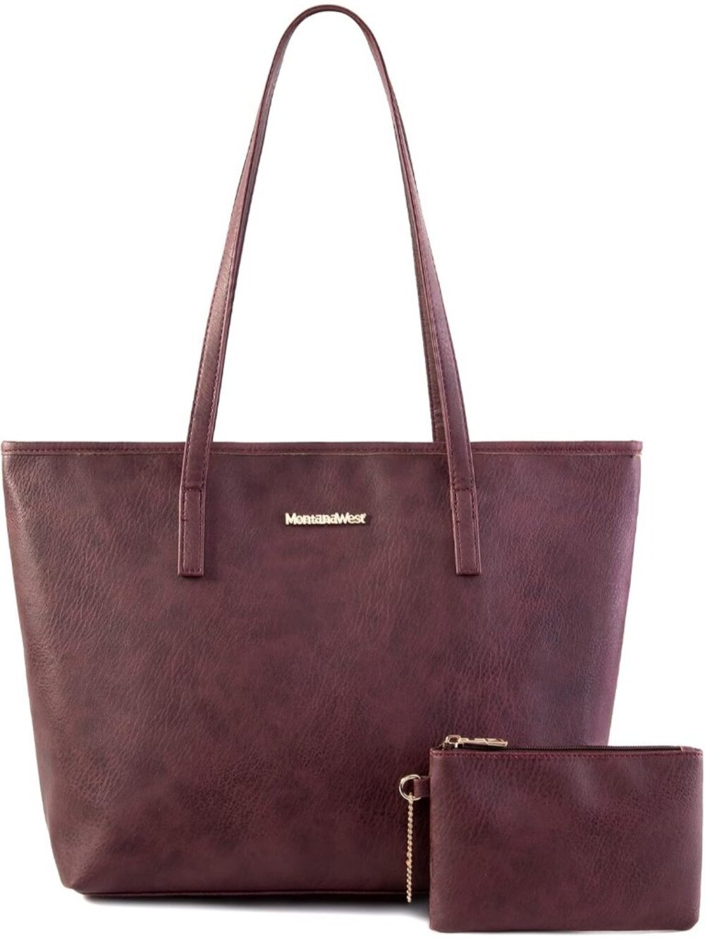 Women's Burgundy Vegan Leather Purse Ladies Shoulder Handbag West Tote Bags